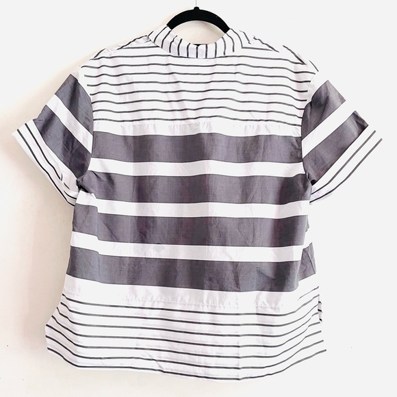 Nordstrom Halogen Top L NWT Boxy Striped Cropped White Gray Pocket Lightweight - Picture 3 of 7